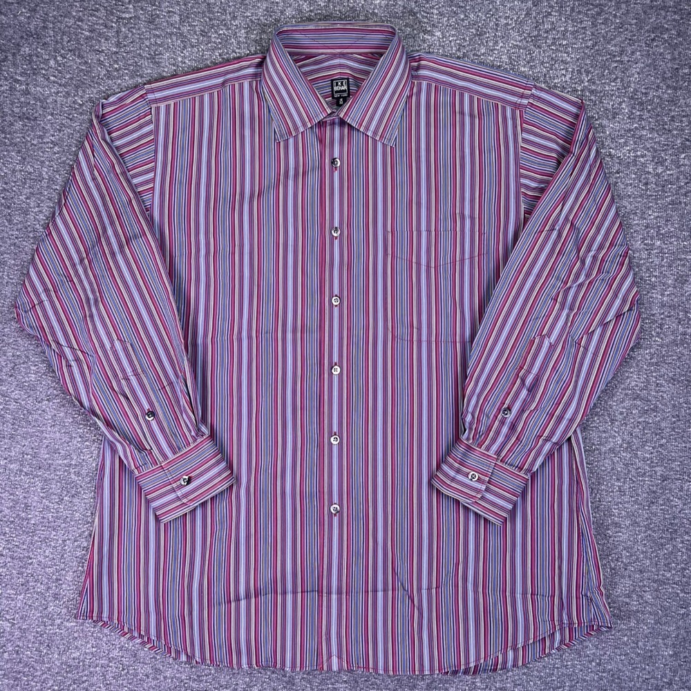 Ike Behar Button Down Mens 16-32 Multicolor Striped Classic Business Shirt